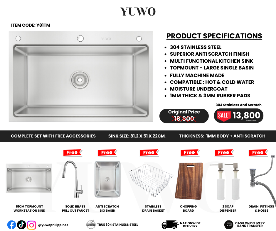 YUWO Anti Scratch Workstation Sink Complete Set with Free Accessories